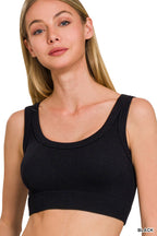Zenana Black Cropped Tank Top Seamless Ribbed Scoop Neck Sleeveless