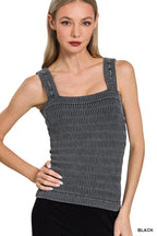 Zenana Sleeveless Tank Top Black Ribbed Square Neck Seamless Basic Blouse