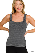 Zenana Sleeveless Tank Top Black Ribbed Square Neck Seamless Basic Blouse