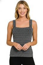 Zenana Sleeveless Tank Top Black Ribbed Square Neck Seamless Basic Blouse