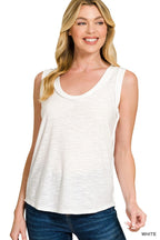 Zenana White Tank Top Casual Lightweight Sleeveless Summer Blouse