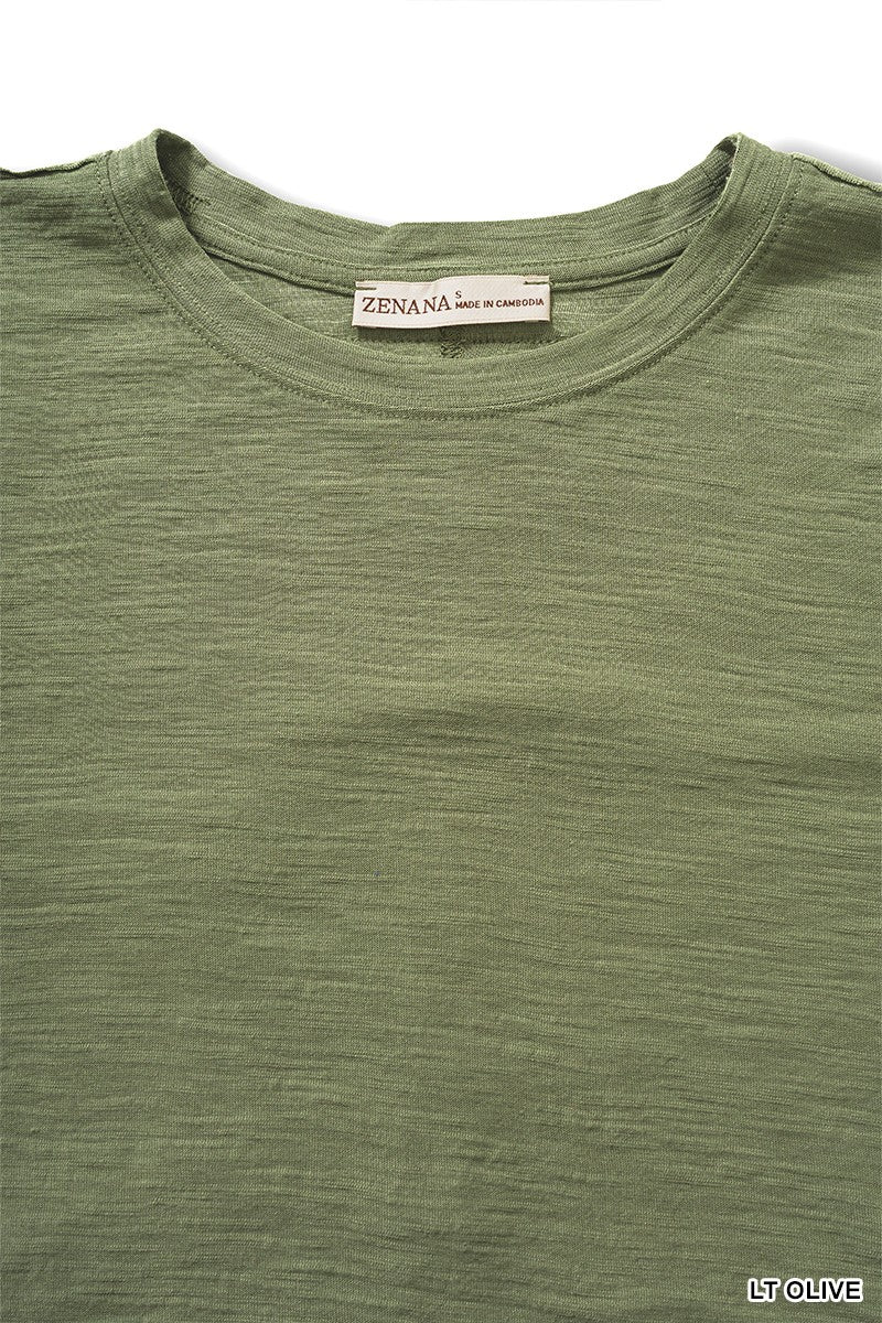 Zenana Casual Blouse Basic Round Neck Short Sleeve Lightweight Top Olive