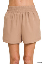 Zenana Casual Shorts Drawstring Waist Comfort Lightweight Joggers Cocoa