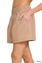 Zenana Casual Shorts Drawstring Waist Comfort Lightweight Joggers Cocoa