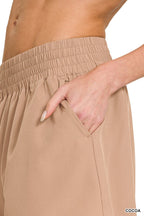 Zenana Casual Shorts Drawstring Waist Comfort Lightweight Joggers Cocoa