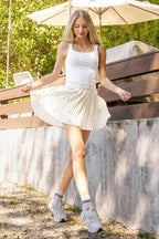 Zenana Mini Skirt Knife-Pleat Woven High Waist Lined Inner Shorts Ivory