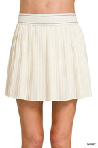 Zenana Mini Skirt Knife-Pleat Woven High Waist Lined Inner Shorts Ivory