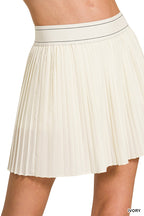 Zenana Mini Skirt Knife-Pleat Woven High Waist Lined Inner Shorts Ivory