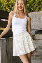 Zenana Mini Skirt Knife-Pleat Woven High Waist Lined Inner Shorts Ivory