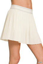 Zenana Mini Skirt Knife-Pleat Woven High Waist Lined Inner Shorts Ivory