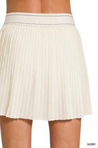 Zenana Mini Skirt Knife-Pleat Woven High Waist Lined Inner Shorts Ivory