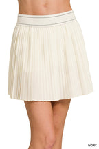 Zenana Mini Skirt Knife-Pleat Woven High Waist Lined Inner Shorts Ivory