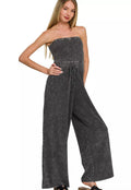 Zenana Acid Washed Strapless Tube Top Jumpsuit
