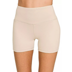 Zenana Biker Shorts Beige Slim Brushed Microfiber Wide Waistband Activewear