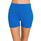 Zenana Biker Shorts Blue Slim Brushed Microfiber Wide Waistband Activewear
