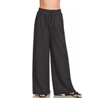 Zenana Black Sweatpants Casual Wide Leg French Terry Cotton Lightweight