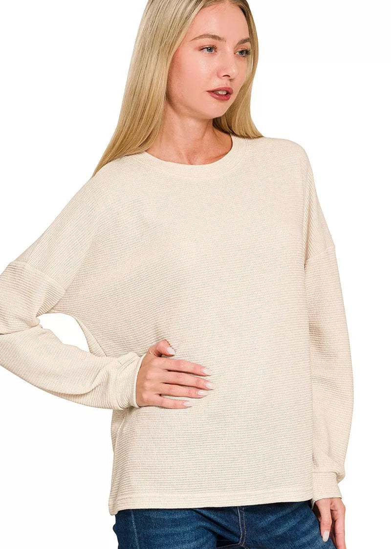 Zenana Blouse Double Knit Round Neck Long Sleeve Top Sand Beige SAND BEIGE Zenana_Blouse_Double_Knit_Round_Neck_Long_Sleeve_Top_Sand_Beige Trendsi
