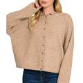 Zenana Cardigan Knit Sweater Mocha Collared Button-up Long Sleeve Wool Blend