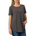 Zenana Casual Blouse Button-Down Shirt Top Ash Gray Short Sleeve Loose Tee