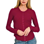 Zenana Casual Cardigan Red Double Lightweight Knit Snap Button Shirt Long Sleeve