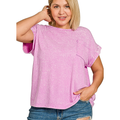 Zenana Casual Cotton T-shirt Crinkle Washed Short Sleeve Basic Top Tee
