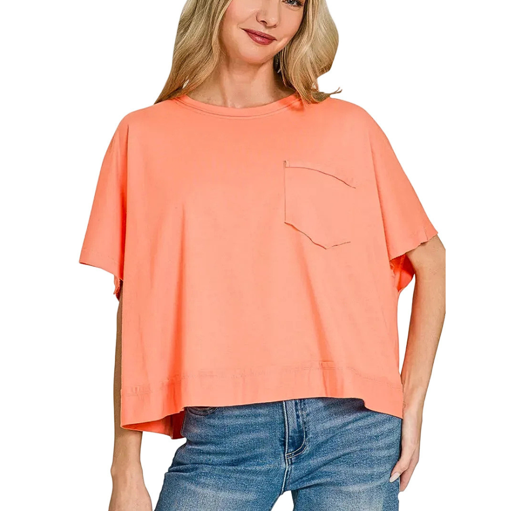 Zenana Casual Cotton T-shirt Short Sleeve Coral Oversized Women Loose Blouse