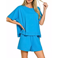 Zenana Casual Set Cotton Deep Sky Oversized Boxy T-shirt Top Short Sleeve & Shorts