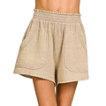 Zenana Casual Shorts Cotton Washed Double Gauze Lightweight Elastic High Waist
