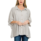 Zenana Casual Stripe Shirt Oversized Lightweight Short Sleeve Button-up Top