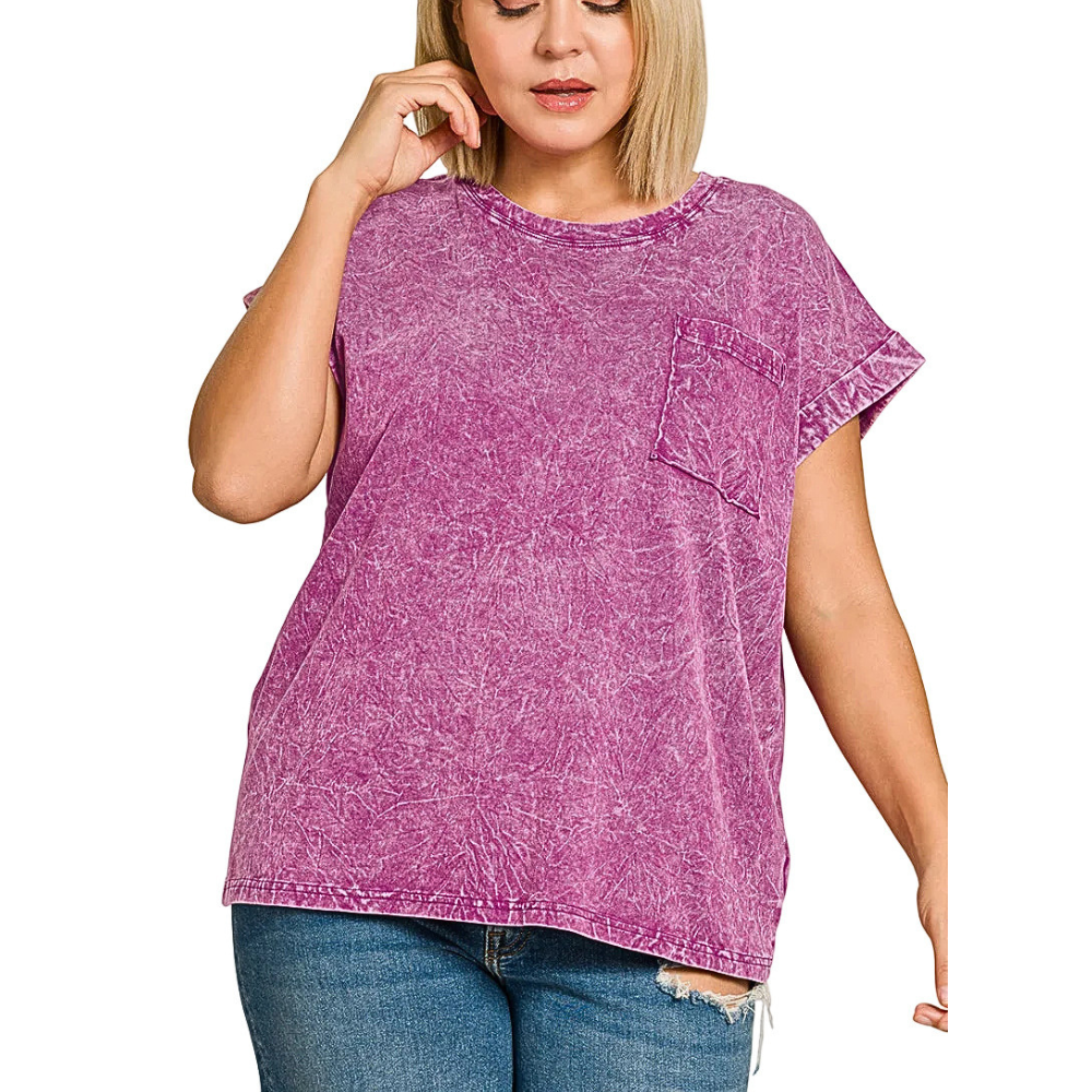 Zenana Casual T-shirt Cotton Round Neck Short Sleeve Light Plum Plus Sizes