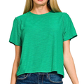 Zenana Casual T-shirt Green Soft Lightweight Round Neck Short Sleeve Top Tee