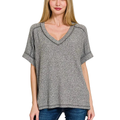 Zenana Casual T-shirt Soft Melange Black Hacci V-Neck Short Sleeve Top Tee
