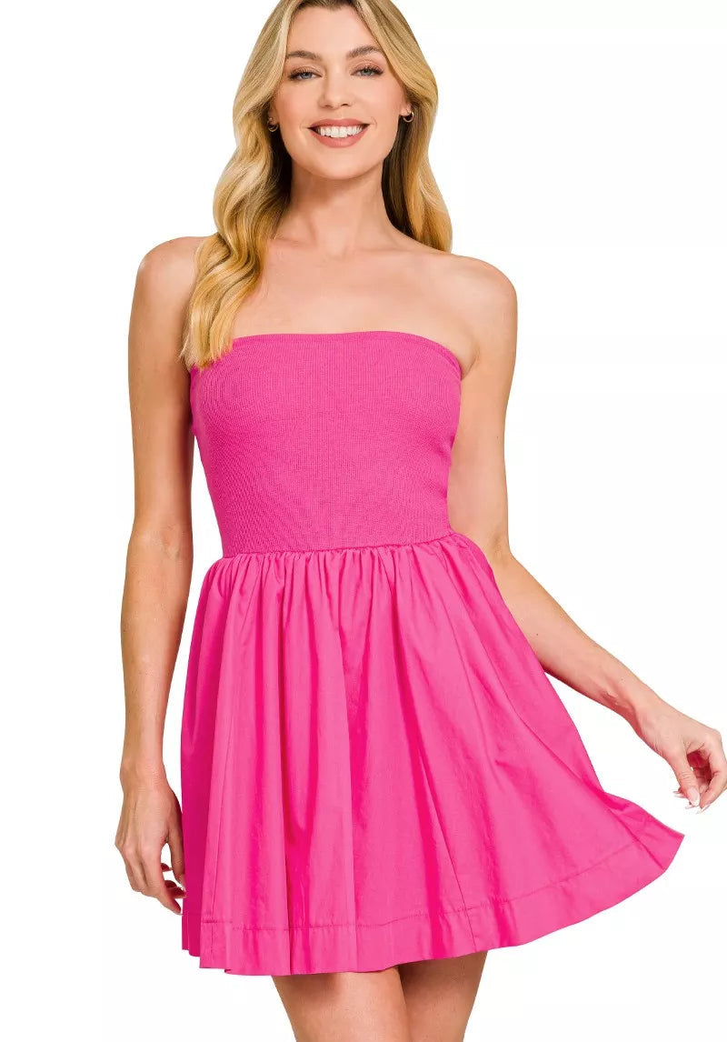 Zenana Combined Knit Tube Top Flare Mini Dress Women’s Casual Summer Outfit