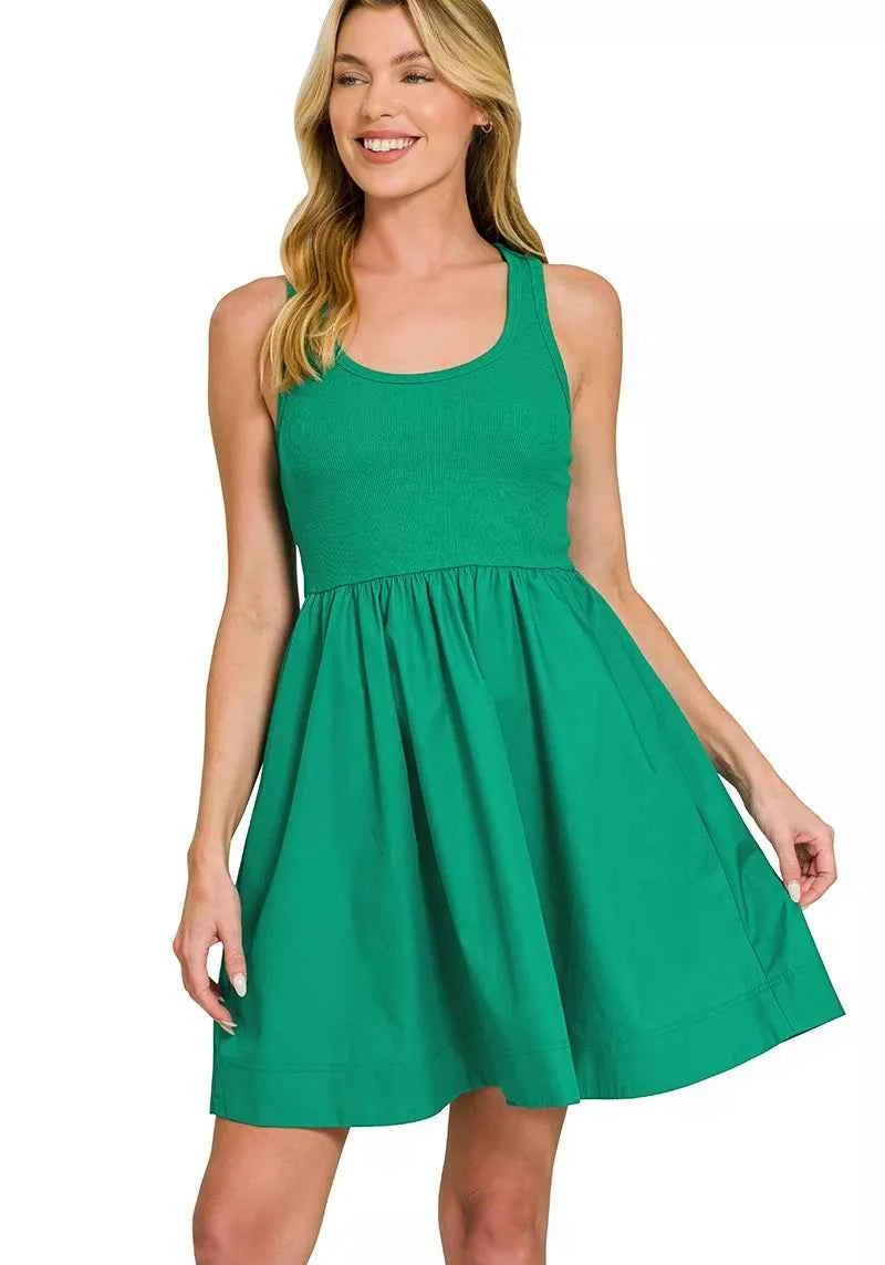 Zenana Combined Knit & Woven Midi Dress