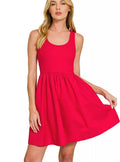 Zenana Combined Knit & Woven Mini Dress Women Casual Two‑Tone Outfit Red - Styleinger