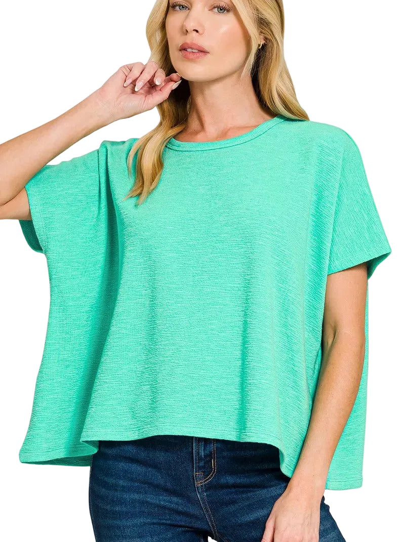 Zenana Cotton Slub Oversized Tee Women Casual Relaxed Fit Short Sleeve S‑L Mint - STYLEINGER