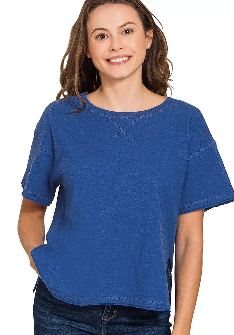Zenana Cotton Slub Short Sleeve Tee – Women’s Casual Knit T‑Shirt