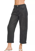 Zenana High Rise Barrel-Leg Cropped Jeans