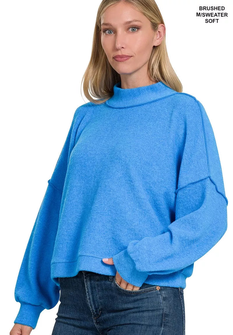 Zenana Cropped Sweater Ocean Blue Womens Brushed Melange Hacci Top OCEAN BLUE Zenana_Cropped_Sweater_Ocean_Blue_Womens_Brushed_Melange_Hacci_Top Trendsi