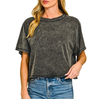 Zenana Cropped T-Shirt Black Acid Washed Round Neck Casual Basic Cotton Top Tee