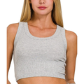 Zenana Cropped Tank Top Casual Ribbed Scoop Neck Gray Sleeveless Blouse