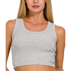 Zenana Cropped Tank Top Casual Ribbed Scoop Neck Gray Sleeveless Blouse