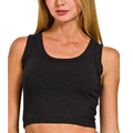 Zenana Cropped Tank Top Ribbed Scoop Neck Black Sleeveless Daily Blouse