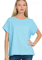 Zenana Cuffed Front Pocket Short Sleeve Tee – Women’s Casual Knit Top