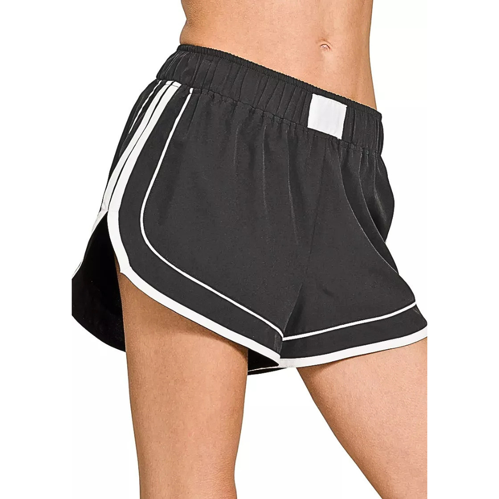 Zenana Dolphin Shorts Black Stripe Trim Casual Activewear Soft Drawstring