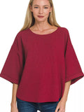 Zenana Double Knit Blouse Exposed Seam Curved Hem Top Women Casual Relaxed Shirt - Styleinger