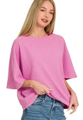 Zenana Double Knit Short Sleeve Top Women Casual Pullover Structured Tee