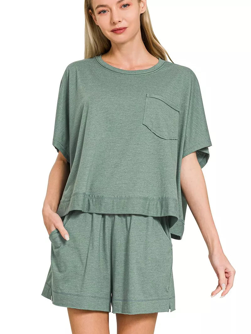 Zenana Exposed Seam Boxy Top & Shorts Set