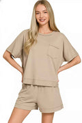 Zenana Exposed Seam Boxy Top & Shorts Set Women Two-Piece Casual Outfit