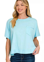 Zenana Exposed Seam Boxy Top Women Casual Trendy Ribbed Tee Shirt
